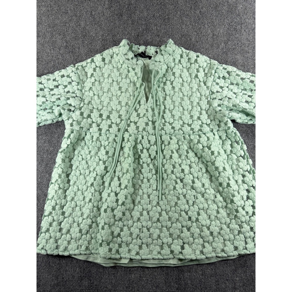 Marc New York Blouse Womens L Mint Green Excellent 3D Floral Lace Babydoll Top